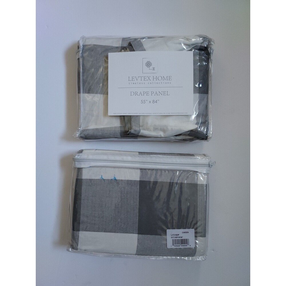 Levtex Home Timeless Collection Window Panels Gray White SET OF 2 55" x 84" NEW